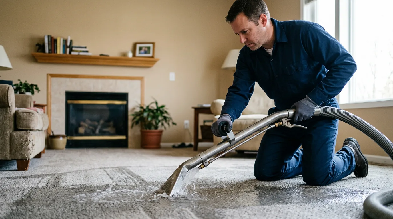 Water damage restoration technician working near Ohlman, IL